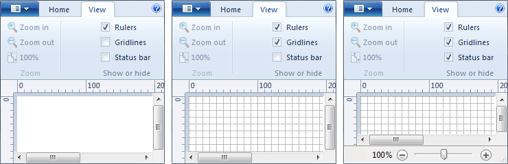 ms paint rulers, gridlines and status bar